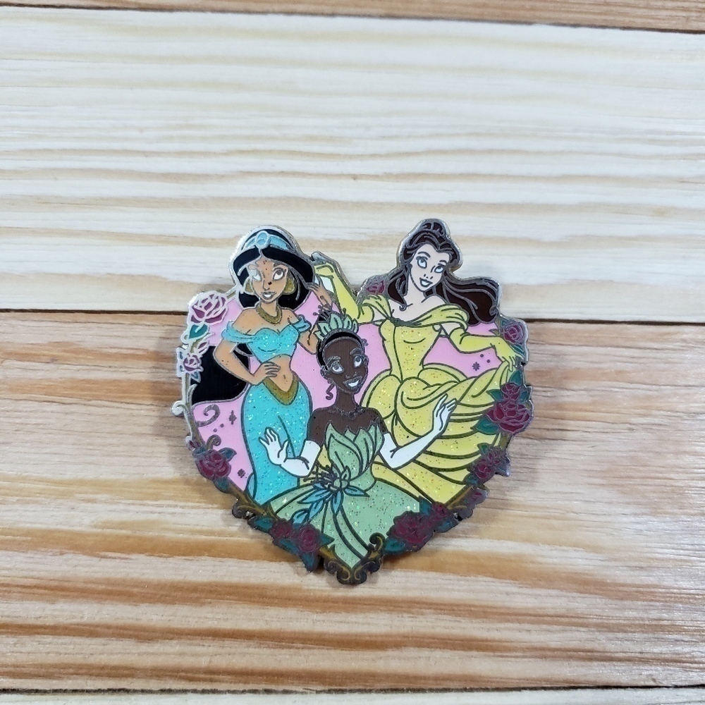 Disney Princess Heart Pin Jasmine Belle Tiana Glitter Rose Ename - Picture 3 of 3